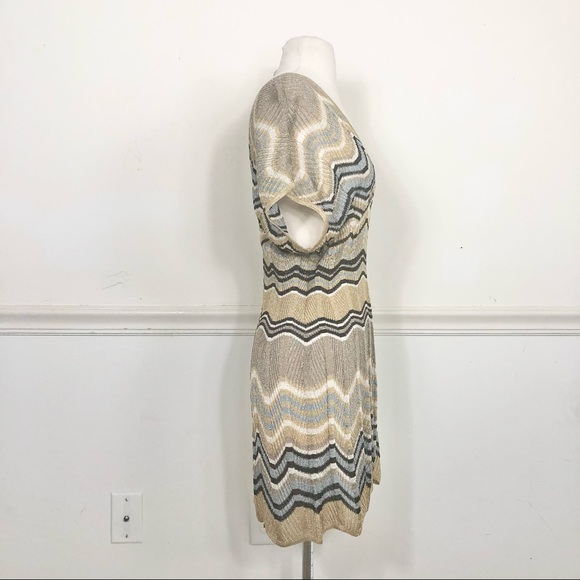 Missoni ITALY Gold striped tunic top Deep V neck - Picture 5 of 8